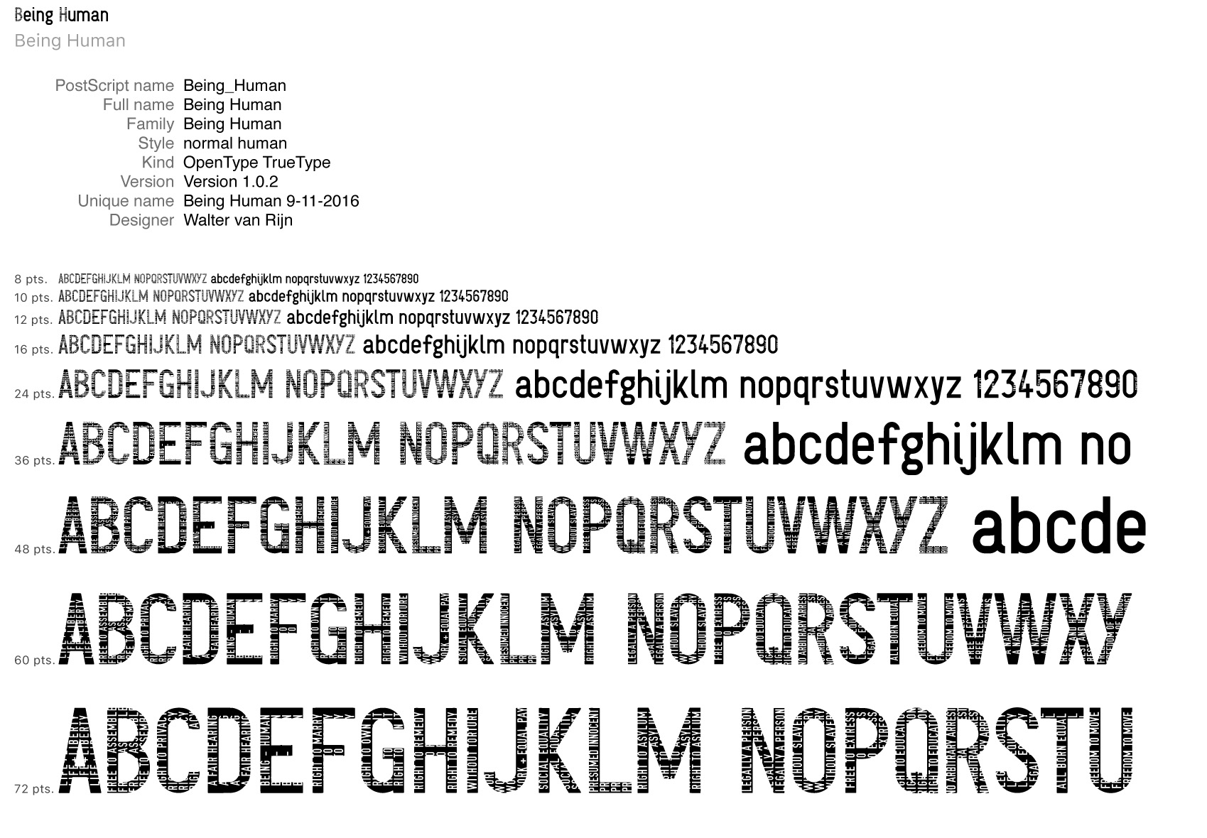 Being Human (2016) Walter van Rijn. True Type Font, Waterfall