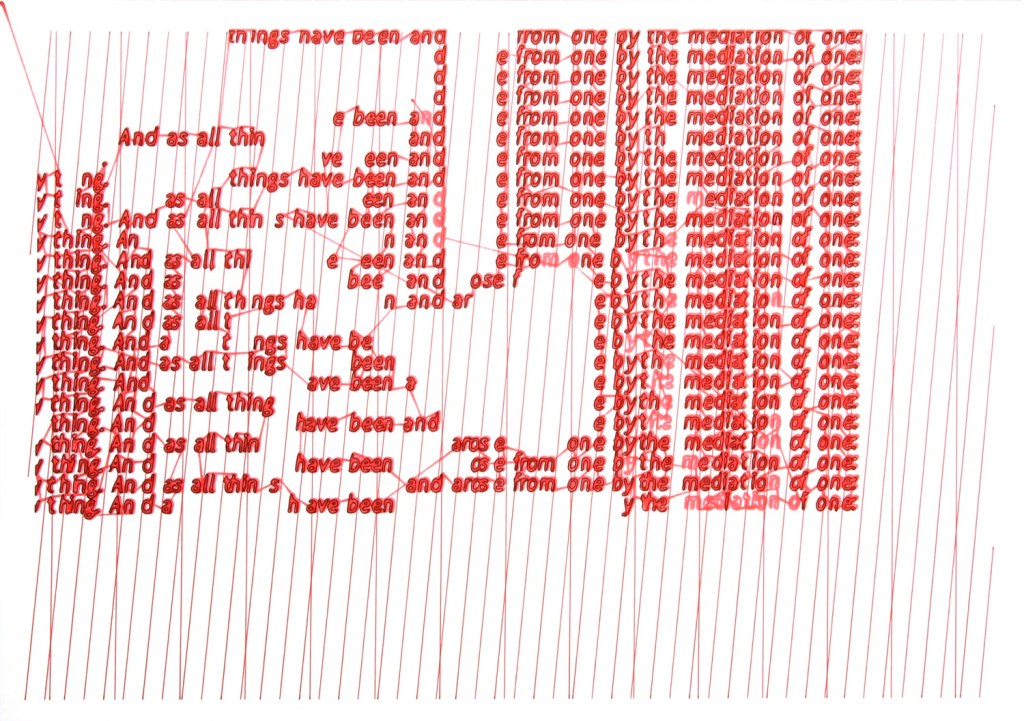 Walter van Rijn, Tis True Without Lying 3-3, 2021. 9 part hybrid human-robotic ink drawing on acid free paper 420 x 297 mm.